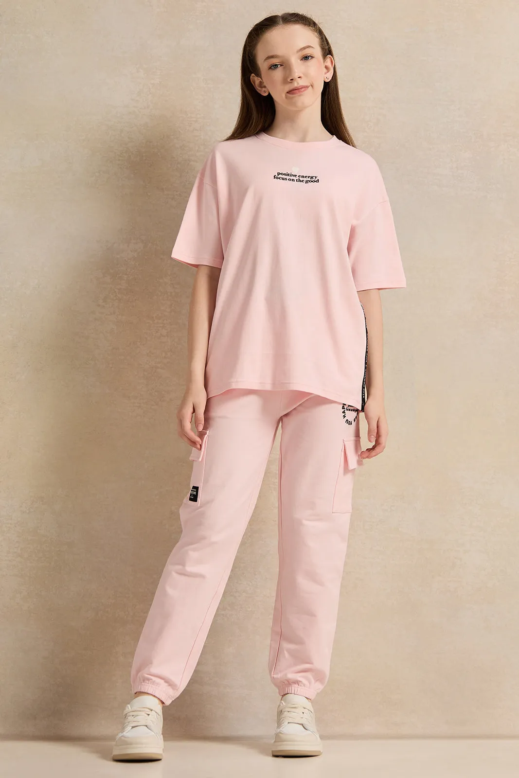 Senior Girls Pink Printed Cargo Track Pants