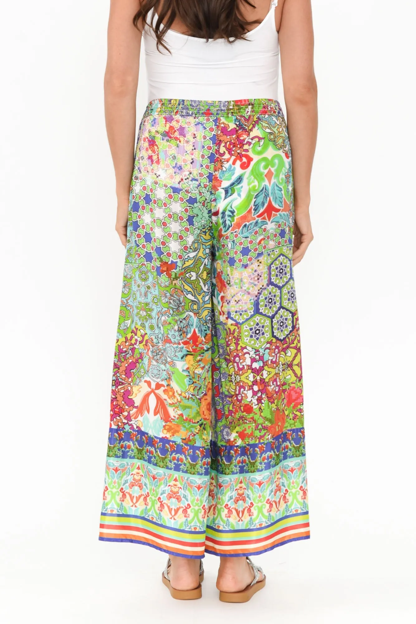Tulki Green Mosaic Wide Leg Pants
