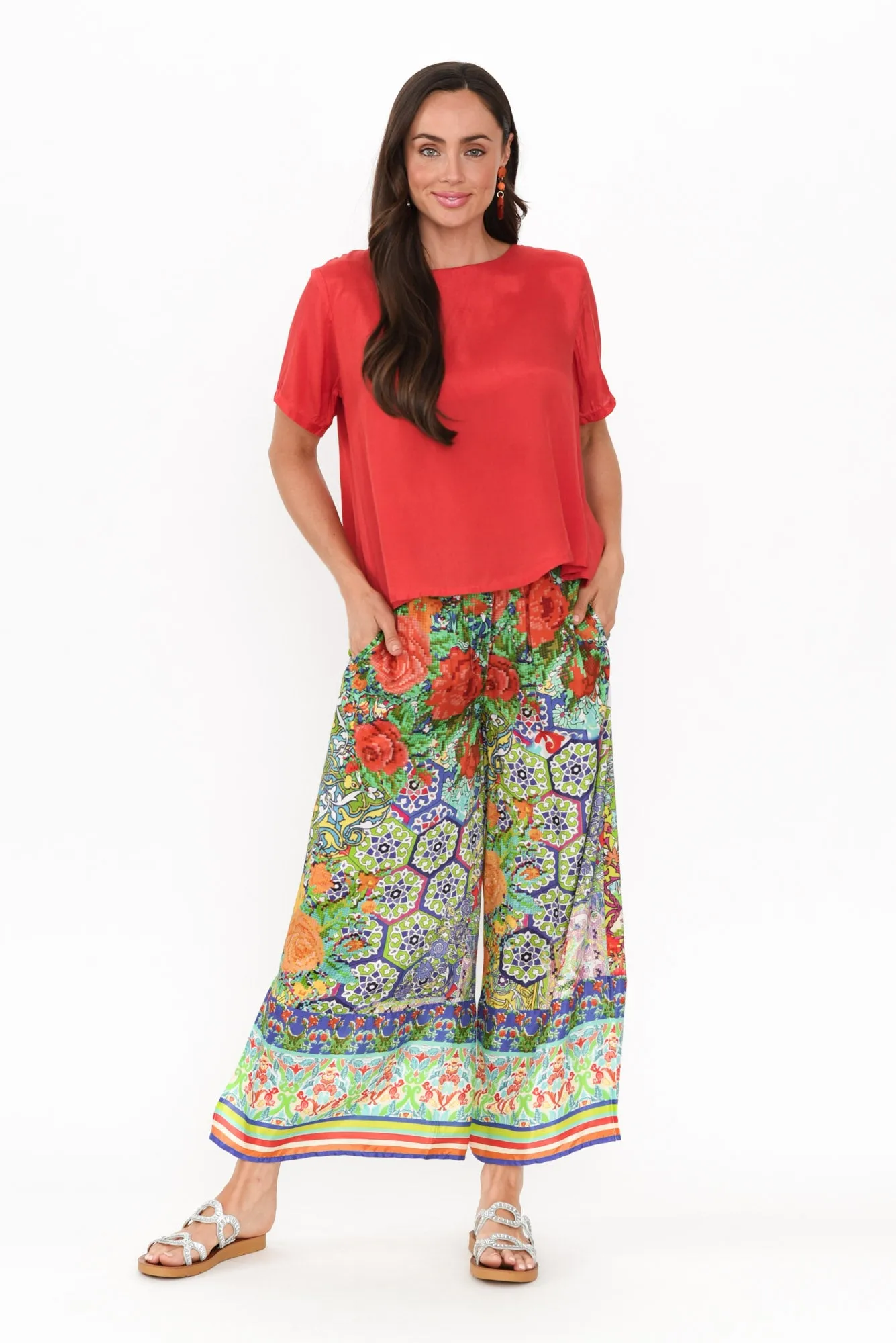 Tulki Green Mosaic Wide Leg Pants
