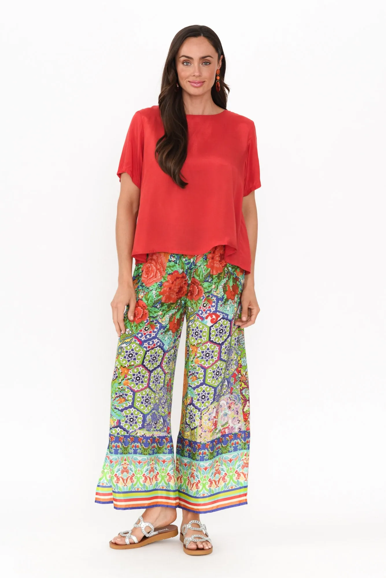 Tulki Green Mosaic Wide Leg Pants