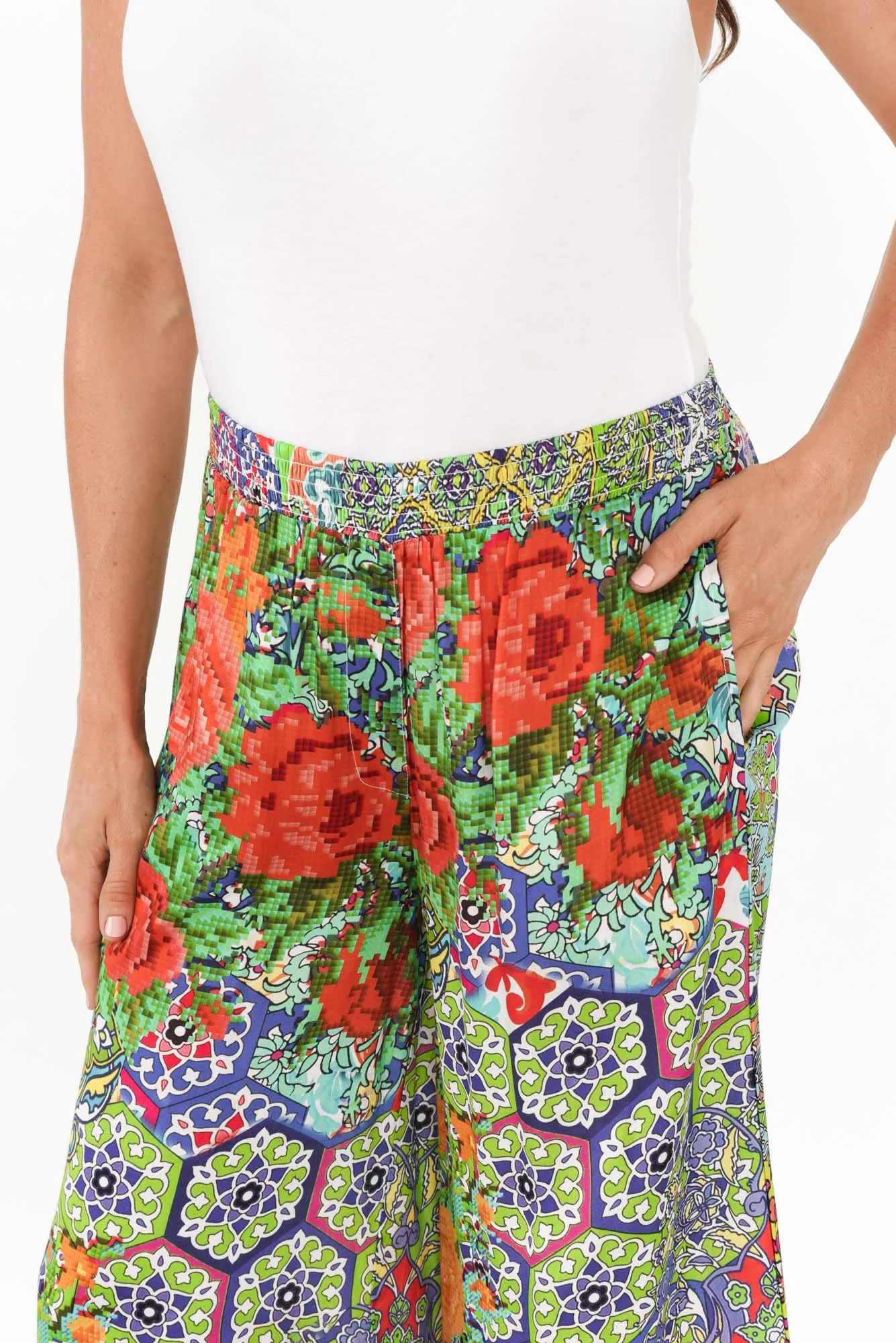 Tulki Green Mosaic Wide Leg Pants