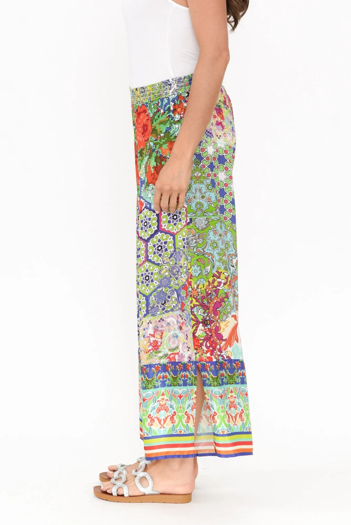 Tulki Green Mosaic Wide Leg Pants