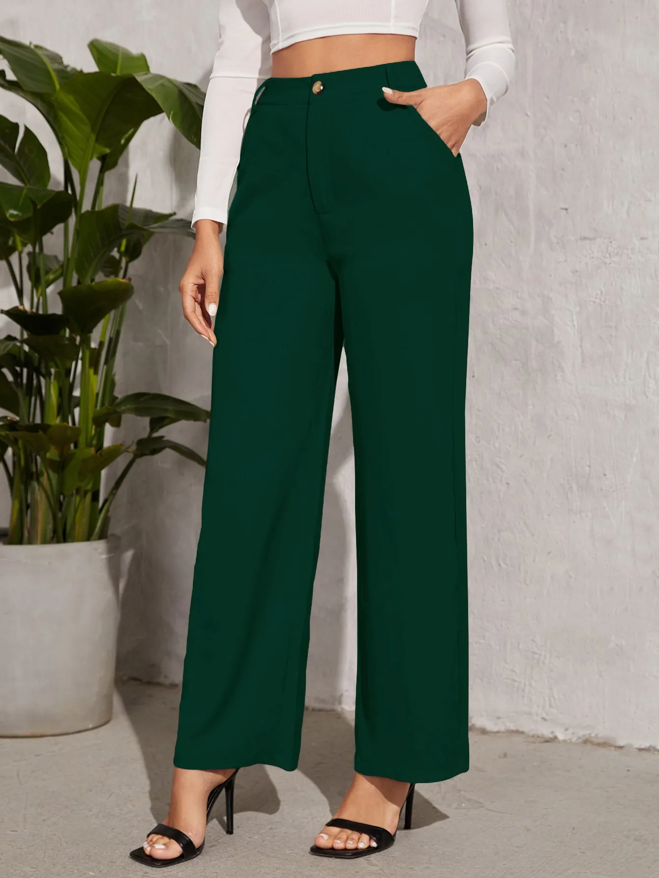 Verdant Green High Rise Casual Trousers