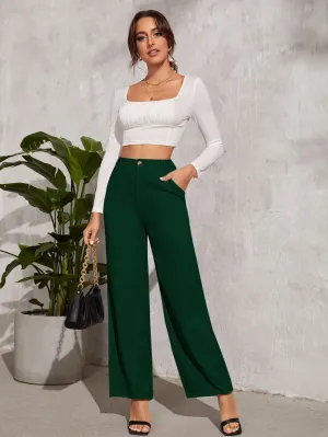 Verdant Green High Rise Casual Trousers