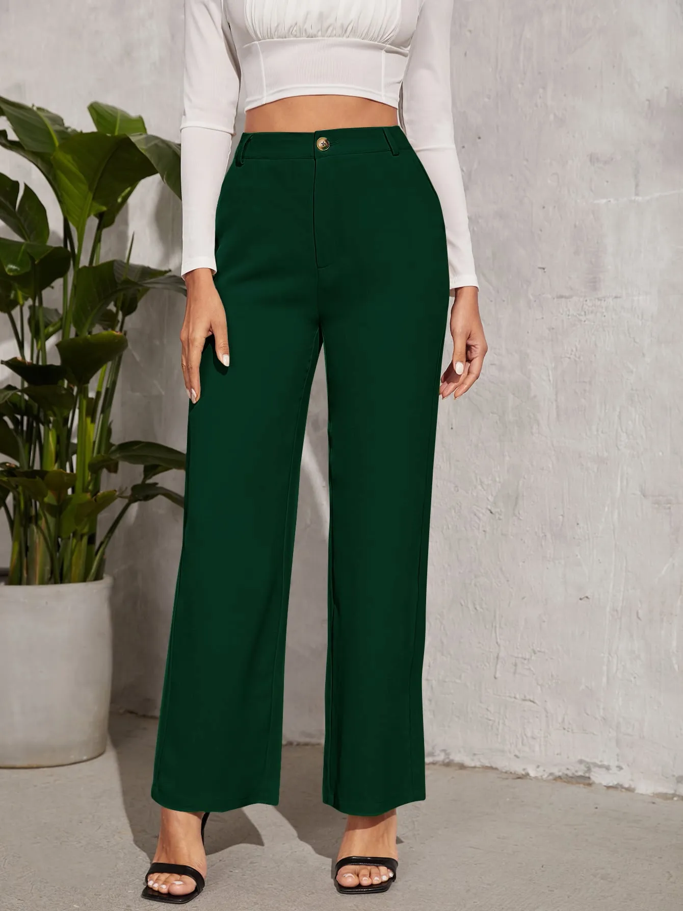 Verdant Green High Rise Casual Trousers