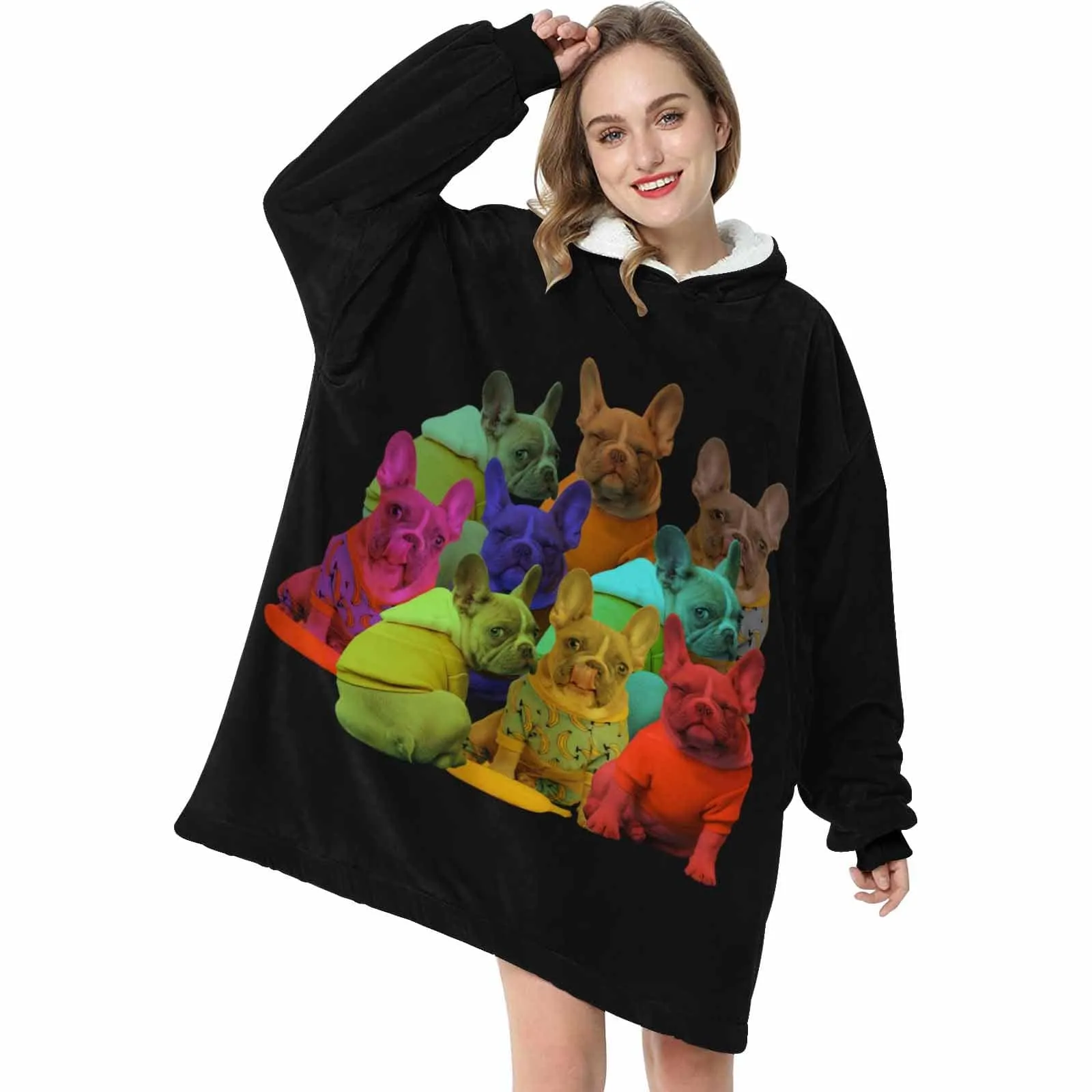 Wearable Blanket Custom Pet Colorful Photo Blanket Hoodie for Women Personalized Oversized Hoodie Fleece Blanket Pet Lover Gift