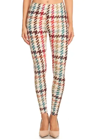 Women's Regular Colorful Houndstooth Pattern Printed Leggings