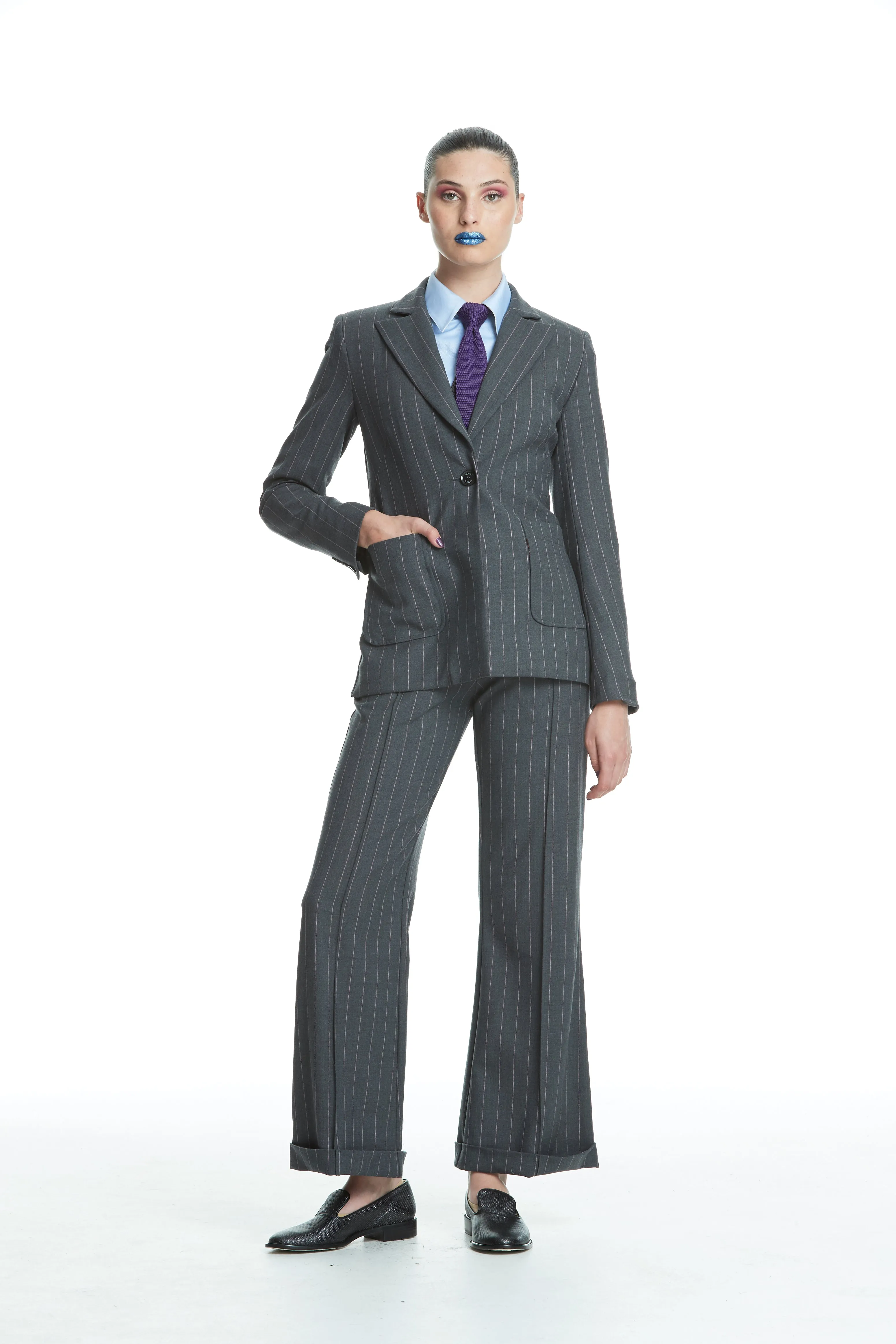 WORLD 4453 The Advertiser Trouser Charcoal Stripe