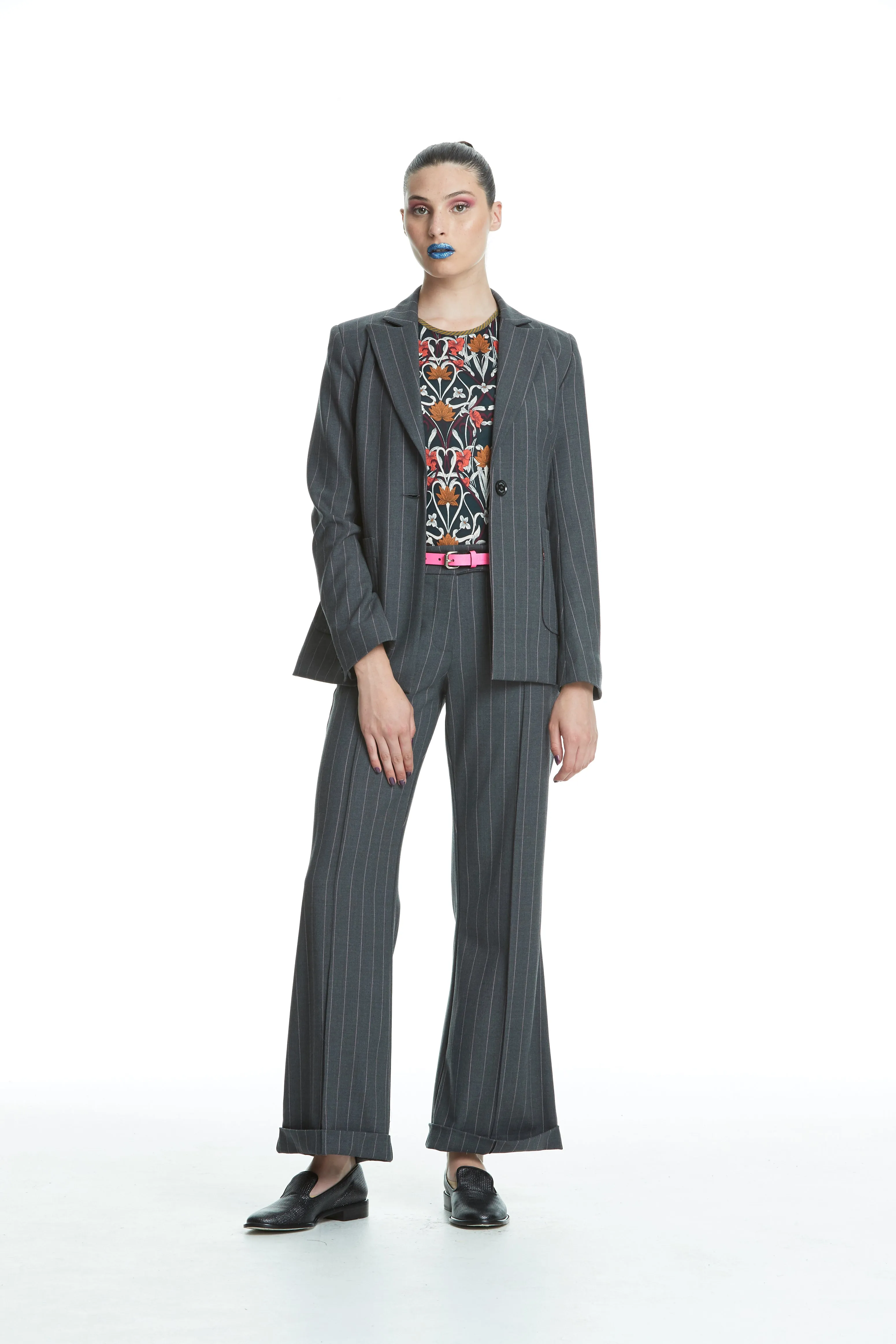 WORLD 4453 The Advertiser Trouser Charcoal Stripe
