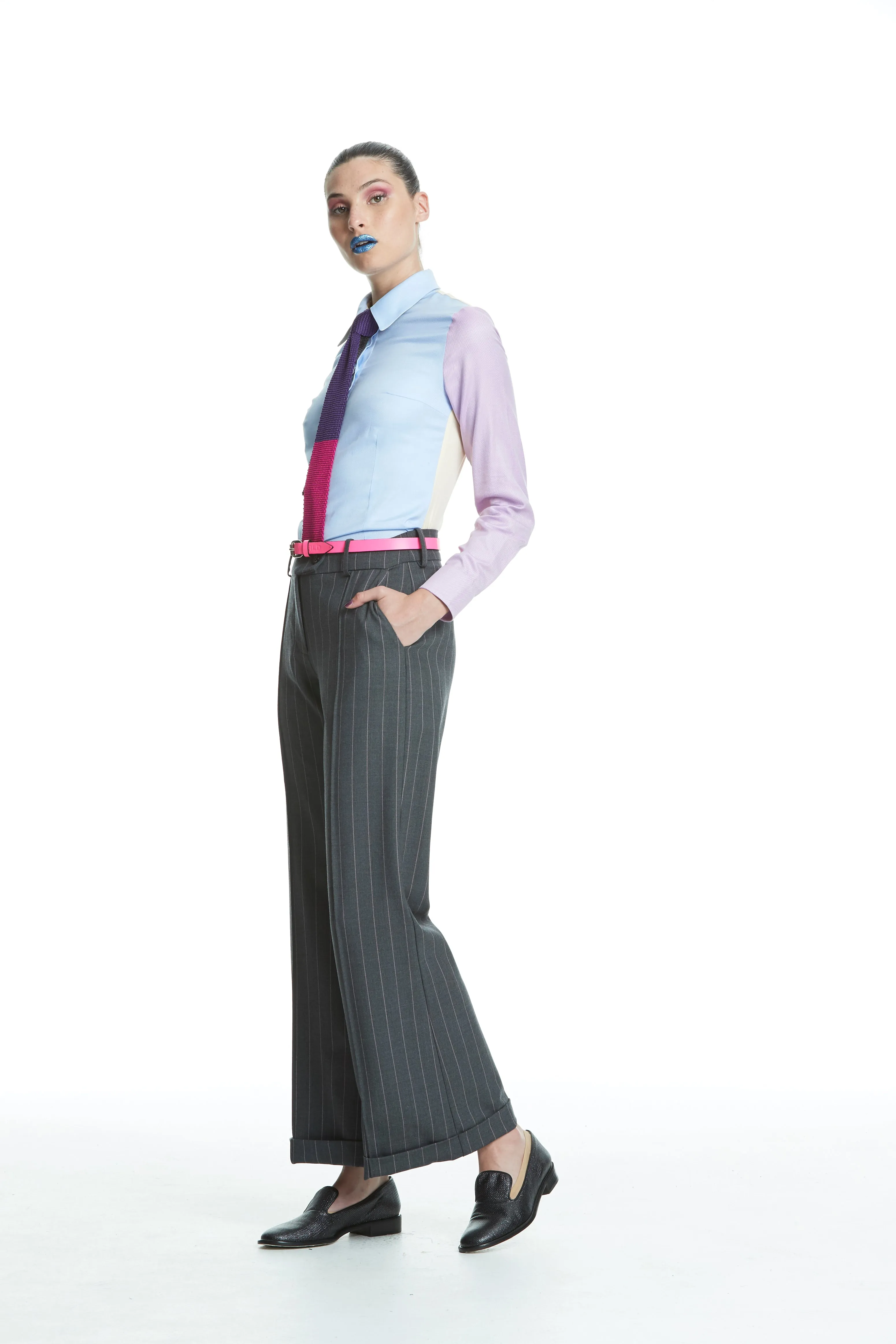 WORLD 4453 The Advertiser Trouser Charcoal Stripe