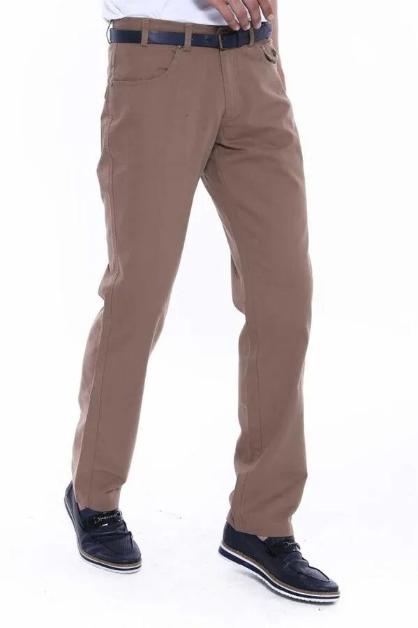 WSS Flap Pockets Suede Slim Fit Light Brown Men Pants  - Singen