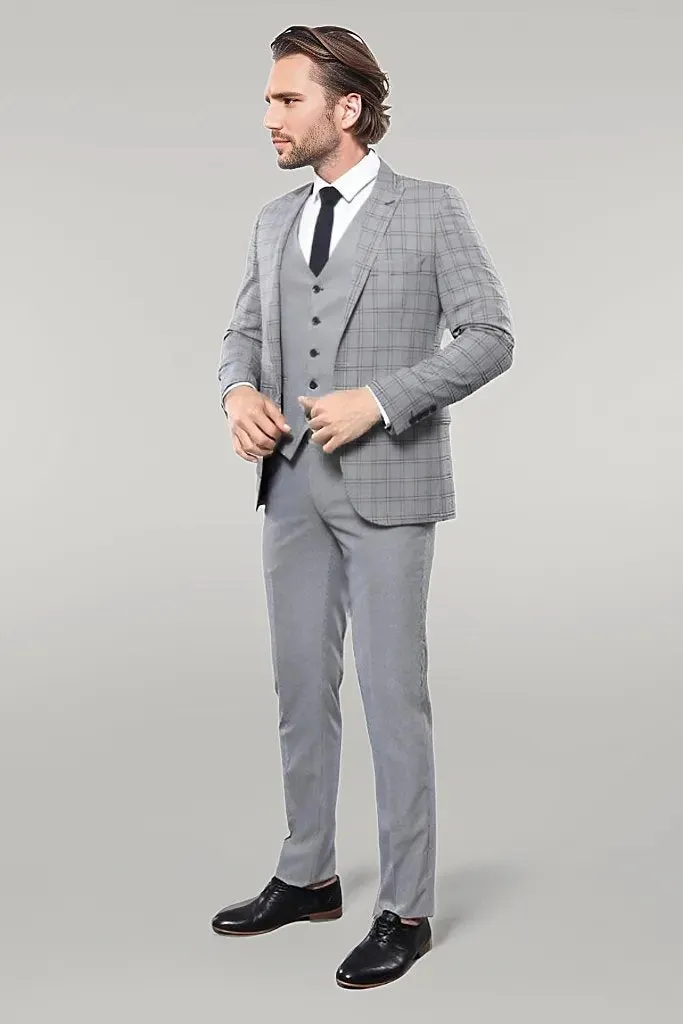 WSS Plaid Slim-Fit Light Blue Men Suit  - Singen