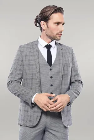 WSS Plaid Slim-Fit Light Blue Men Suit  - Singen