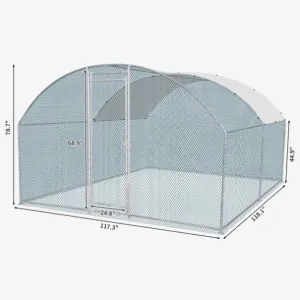 ZUN 10 x 10 ft Large Metal Chicken Coop, Walk-in Poultry Cage Chicken Hen Run House with Waterproof 27105050
