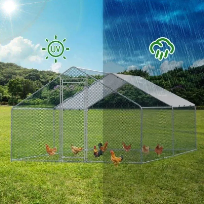 ZUN 13 x 10 ft Large Metal Chicken Coop, Walk-in Poultry Cage Chicken Hen Run House with Waterproof 12202232