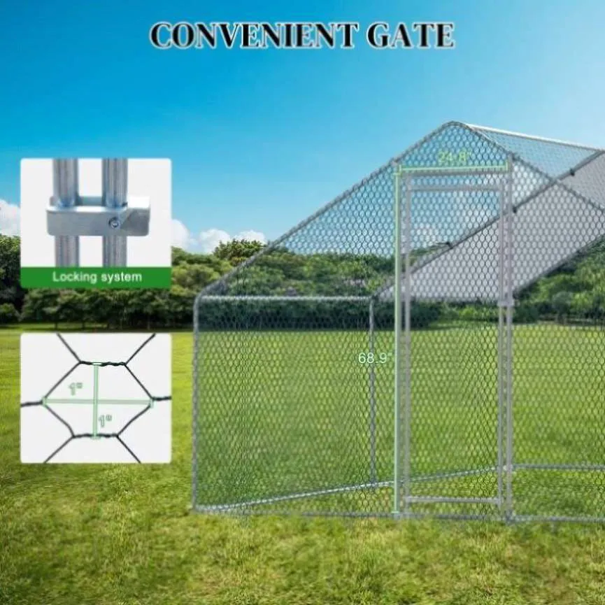 ZUN 13 x 10 ft Large Metal Chicken Coop, Walk-in Poultry Cage Chicken Hen Run House with Waterproof 12202232