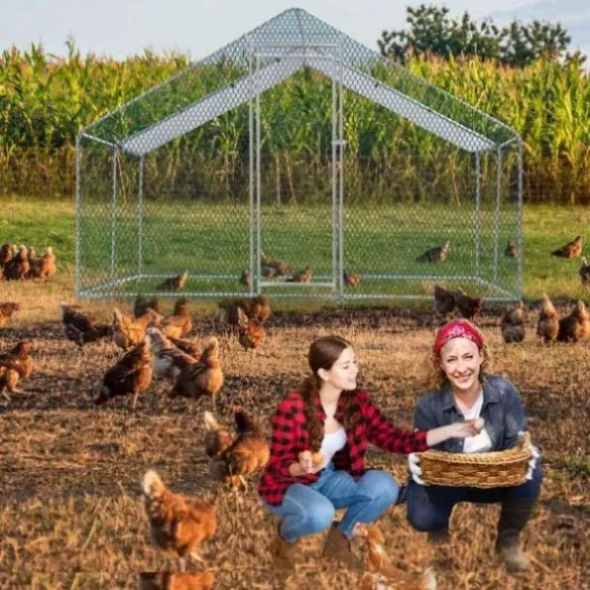 ZUN 13 x 10 ft Large Metal Chicken Coop, Walk-in Poultry Cage Chicken Hen Run House with Waterproof 12202232