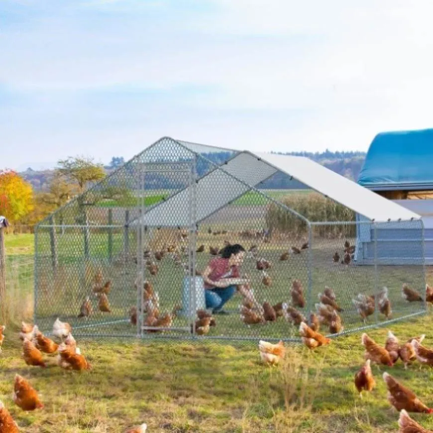 ZUN 13 x 10 ft Large Metal Chicken Coop, Walk-in Poultry Cage Chicken Hen Run House with Waterproof 12202232