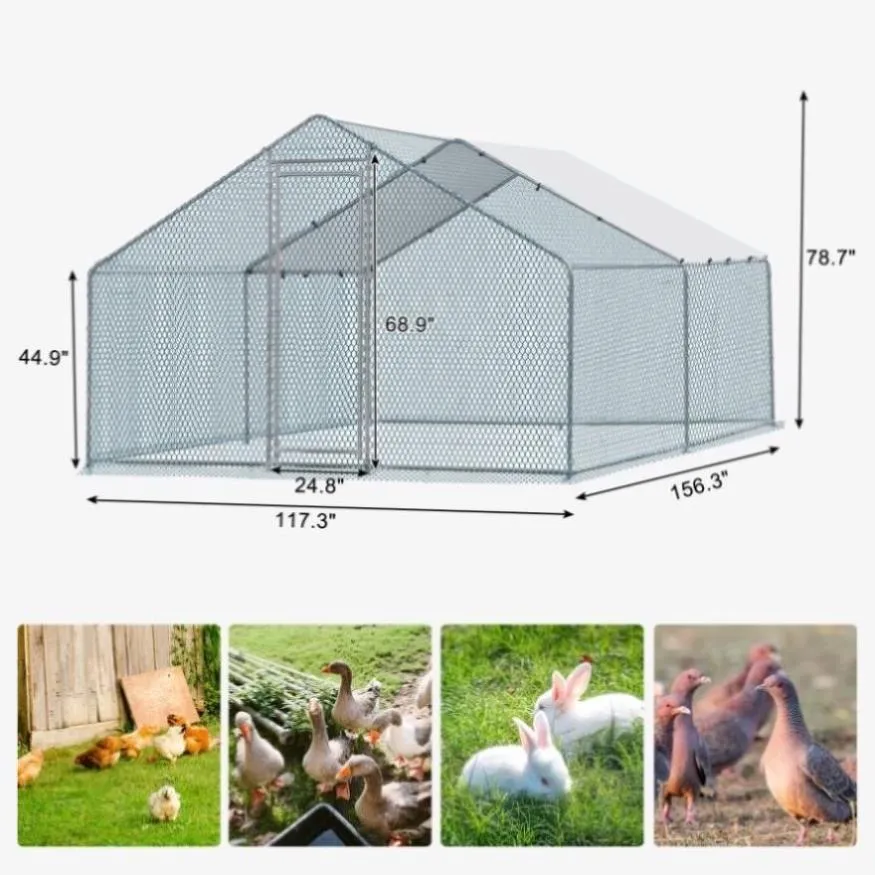 ZUN 13 x 10 ft Large Metal Chicken Coop, Walk-in Poultry Cage Chicken Hen Run House with Waterproof 12202232