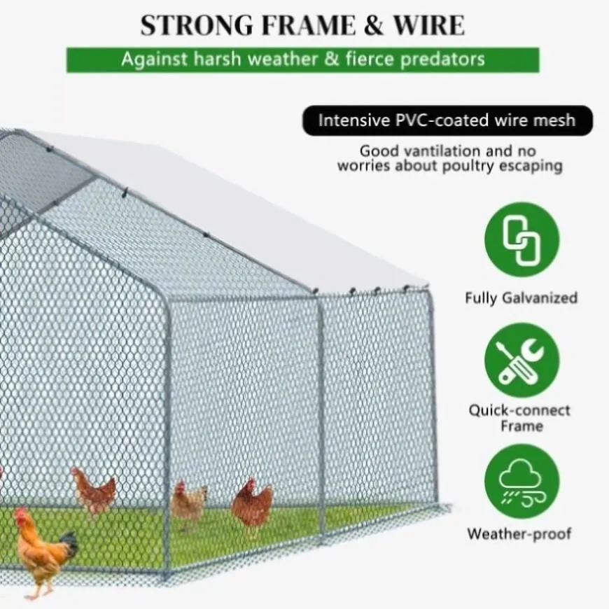 ZUN 13 x 10 ft Large Metal Chicken Coop, Walk-in Poultry Cage Chicken Hen Run House with Waterproof 12202232