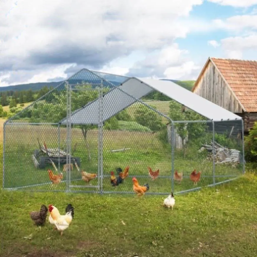 ZUN 13 x 10 ft Large Metal Chicken Coop, Walk-in Poultry Cage Chicken Hen Run House with Waterproof 12202232